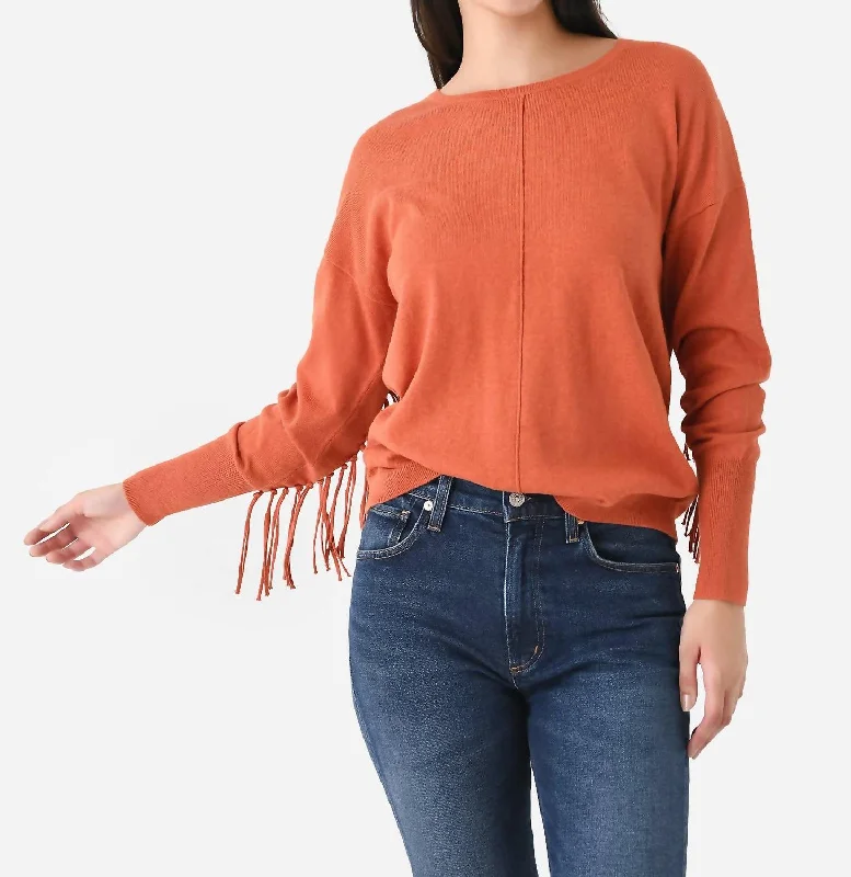 Fringe Sweater In Amber Wool Fabric Cashmere Fabric Tweed Fabric