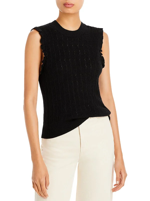 Gardenia Womens Ruffled Crewneck Tank Top Sweater Print Jacquard Patchwork