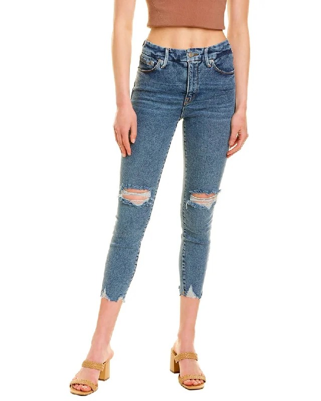 GOOD AMERICAN Good Waist Blue Crop Jean Fashionable Raw Hemmed Jeans