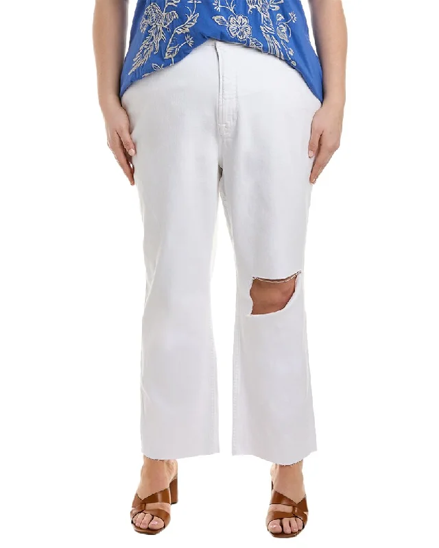 GOOD AMERICAN Plus Icon White Crop Jean Stylish Stone-Wash Denim Jeans