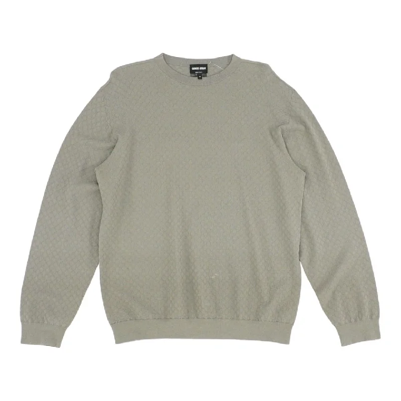 Gray Solid Crewneck Sweater Seamless Knitted Crochet