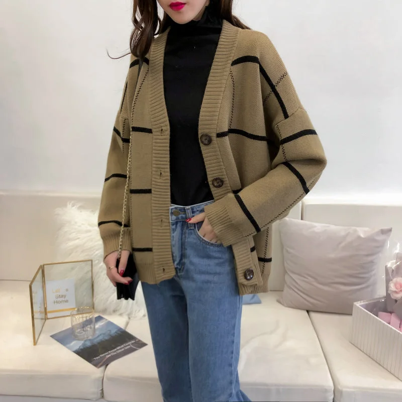 Harajuku sweater cardigan Plaid loose and versatile 4913 Houndstooth Herringbone Solid Harajuku sweater cardigan Plaid loose and versatile 4913 Houndstooth Herringbone Solid