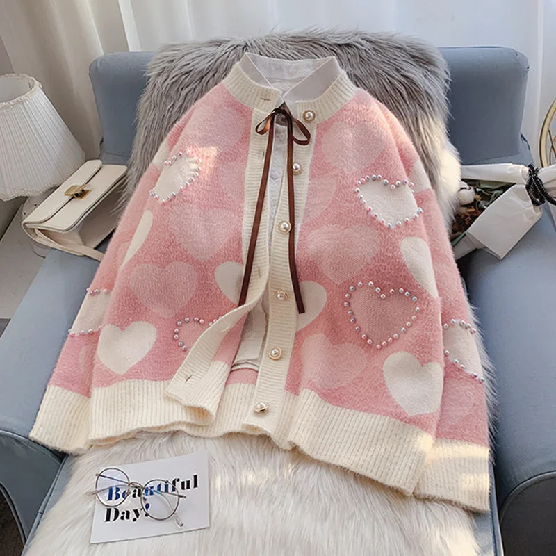 Heavy industry nail bead sweater coat sweater coat  5008 Tailored Straight A-Line