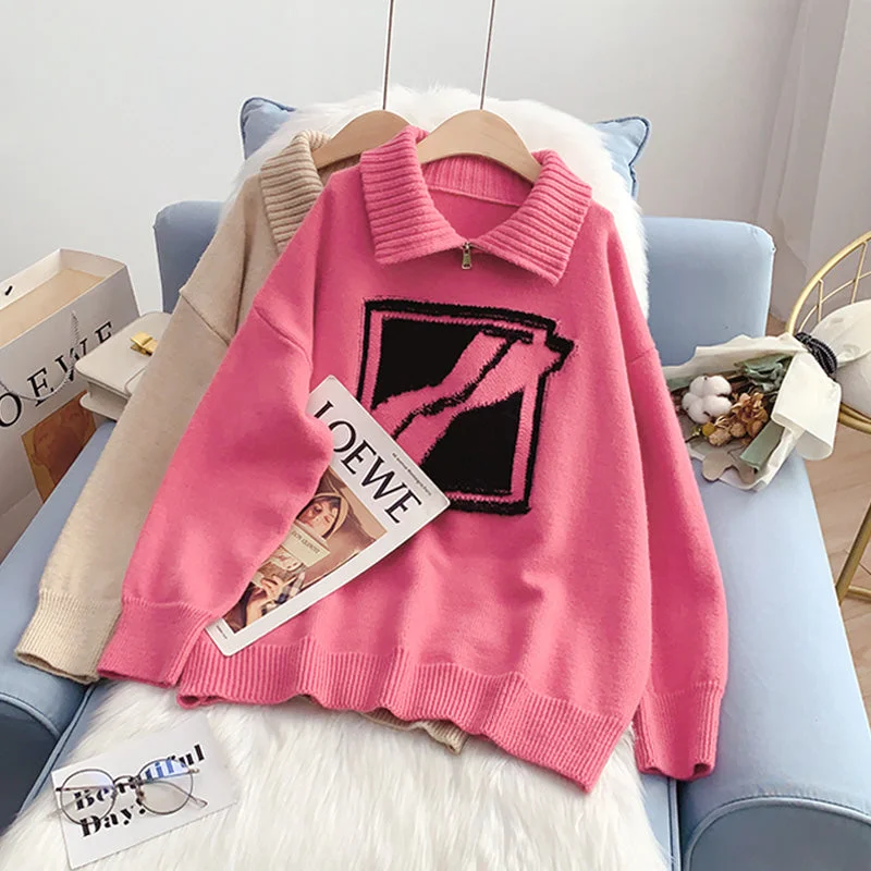 High neck zipper sweater female design sense minority 4985 Collared Crew Neck Turtle Neck High neck zipper sweater female design sense minority 4985 Collared Crew Neck Turtle Neck
