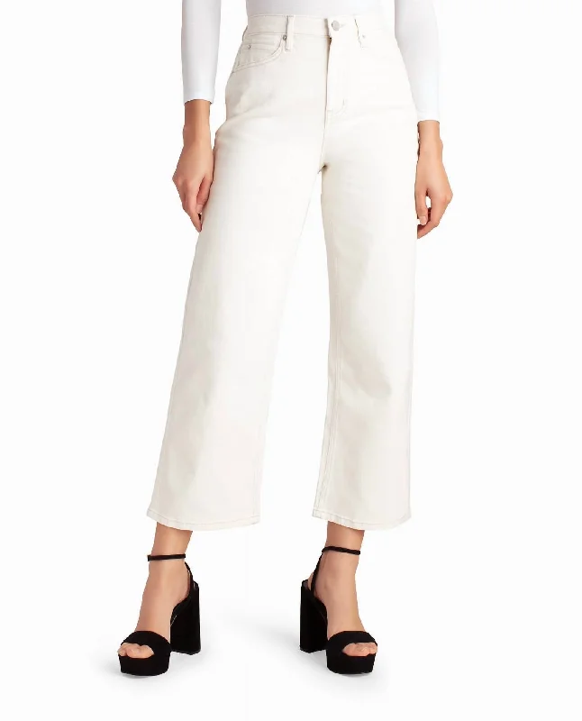 High Rise Wide Leg Ankle Jean In Off White Casual Distressed Denim Jeans