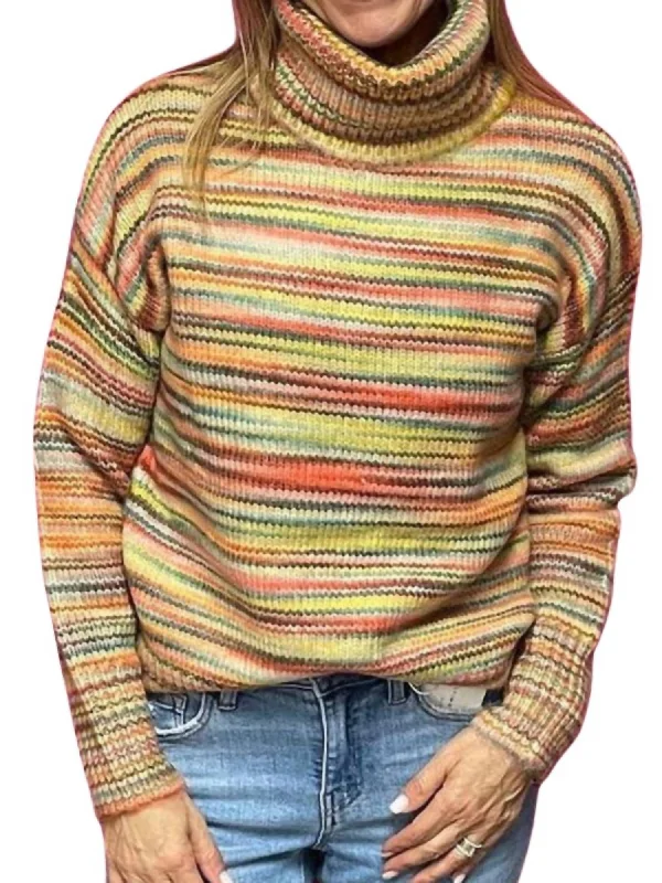Holly Striped Sweater In Orange Multi Lightweight Heavyweight Midweight