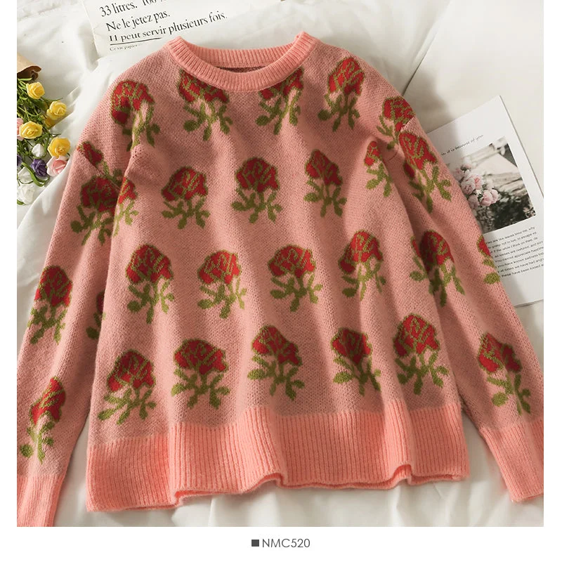 Hong Kong Style Vintage printed loose slim Pullover Sweater 1958 Slim Fit Regular Fit Oversized Hong Kong Style Vintage printed loose slim Pullover Sweater 1958 Slim Fit Regular Fit Oversized