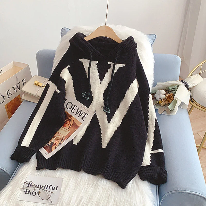 Hooded sweater new sweater coat  4993 Oversized Loose Flowy