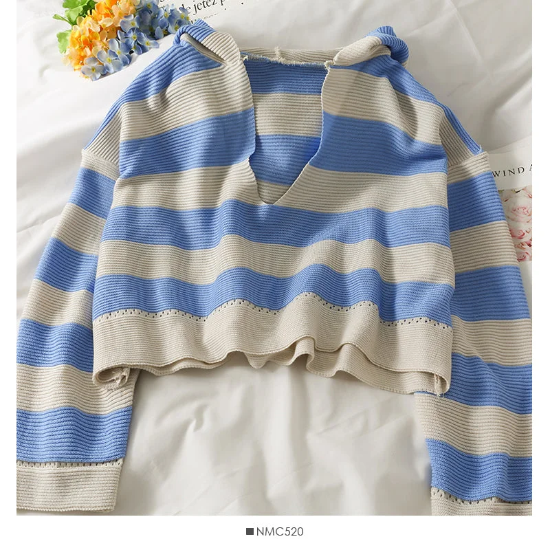 Hooded sweater women's autumn stripe versatile long sleeve Pullover Sweater 1989 Solid Color Striped Floral Print Hooded sweater women's autumn stripe versatile long sleeve Pullover Sweater 1989 Solid Color Striped Floral Print