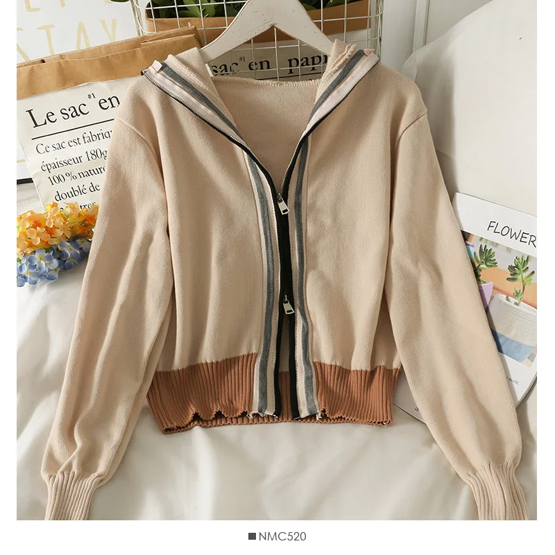 Hooded sweater women's stripe loose slim zipper sweater 2014 Transparent Opaque Sheer Hooded sweater women's stripe loose slim zipper sweater 2014 Transparent Opaque Sheer