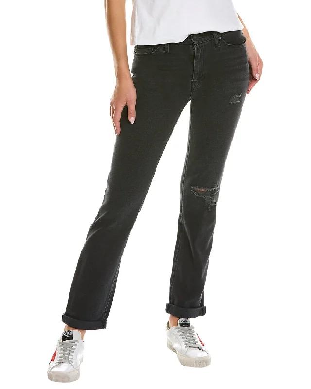 HUDSON Jeans Nico Mid-Rise Black Ash Destruct Straight Ankle Jean Comfortable Folded Hem Jeans HUDSON Jeans Nico Mid-Rise Black Ash Destruct Straight Ankle Jean Comfortable Folded Hem Jeans