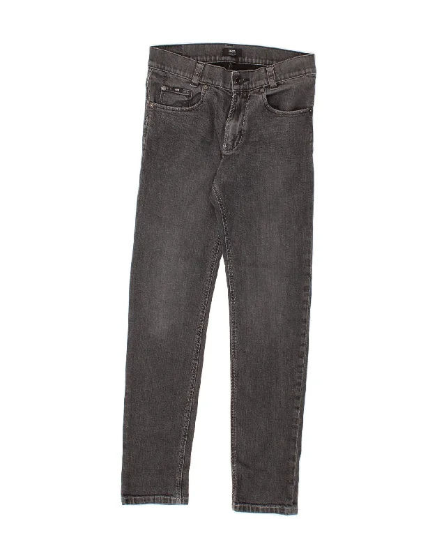 HUGO BOSS Womens Super Slim Jeans UK 14 Medium W28 L30 Grey Cotton Chic Ripped Jeans