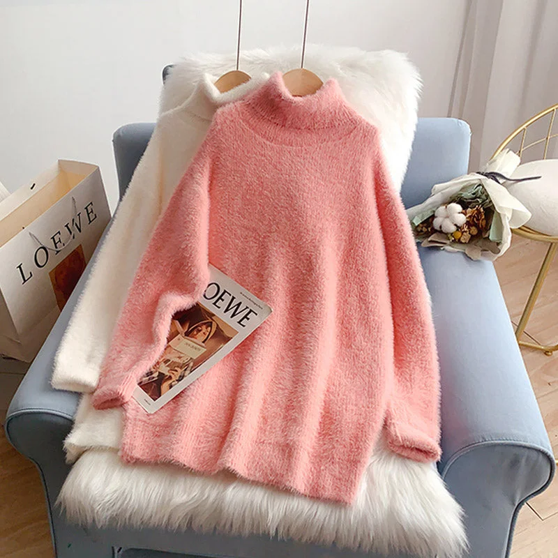 Imitation mink pink turtleneck sweater soft waxy female 4940 Sequined Glittery Shiny Imitation mink pink turtleneck sweater soft waxy female 4940 Sequined Glittery Shiny