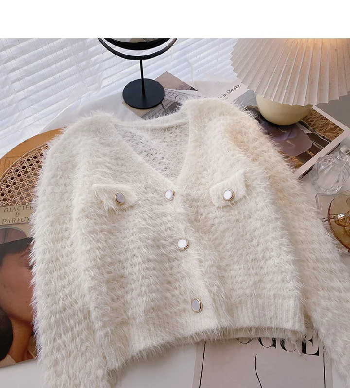 Imitation mink wool solid color sweater knitted cardigan fashion 6059 Iron Safe Non-Iron Wrinkle Free Imitation mink wool solid color sweater knitted cardigan fashion 6059 Iron Safe Non-Iron Wrinkle Free