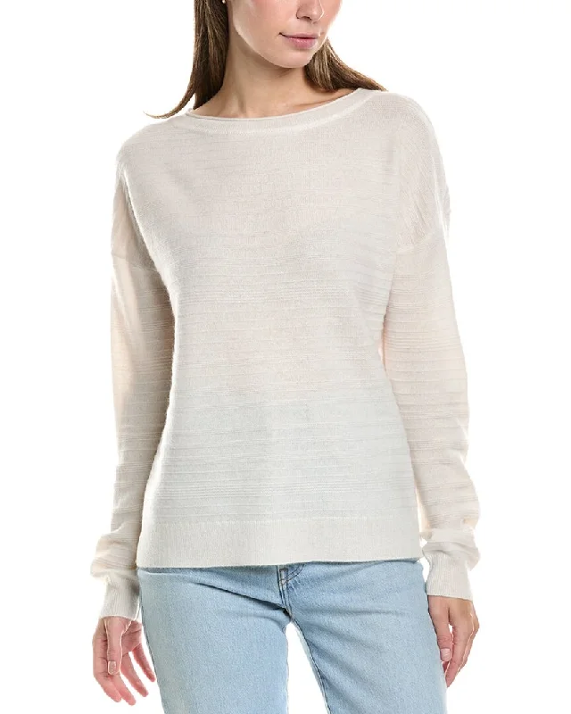 InCashmere Variegated Stripe Cashmere Sweater Solid Print Embellished