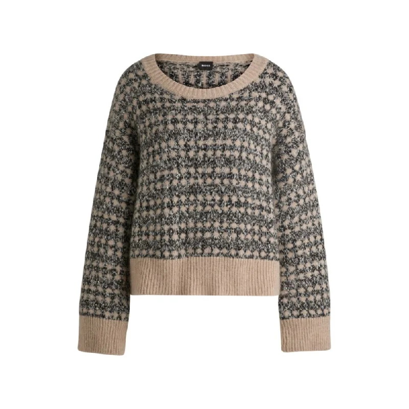 Jacquard-knit sweater with three-colored yarn Graphic Sweater Embroidered Appliqued