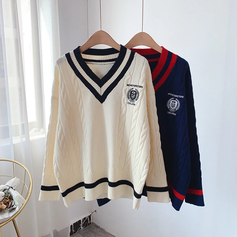 Japanese college style loose Pullover Sweater sweater top  5031 Elasticated Padded Insulated