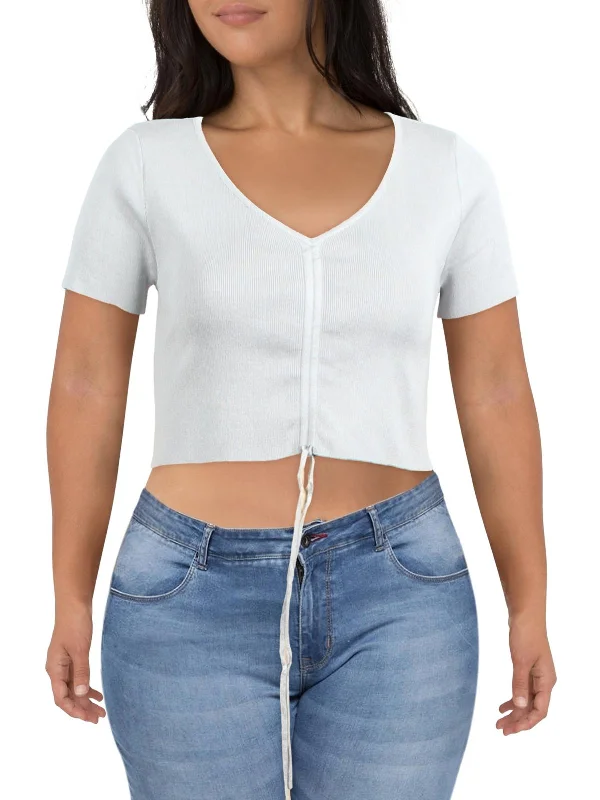 Juniors Womens Crop Drawstring Pullover Sweater Hooded Caped Shawl Collar