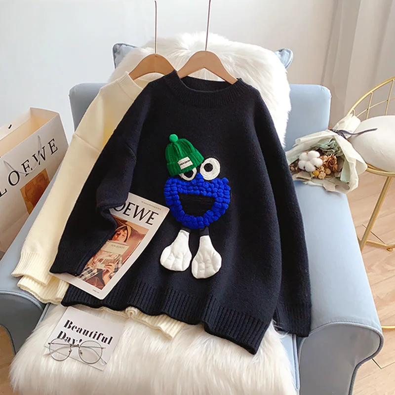 Klein Blue cartoon sweater sweater sweater top  5024 Glossy Satin Silk