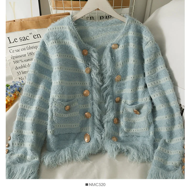 Knitwear women's autumn short versatile tassel sweater fashion  1966 Denim Fabric Leather Fabric Suede Fabric