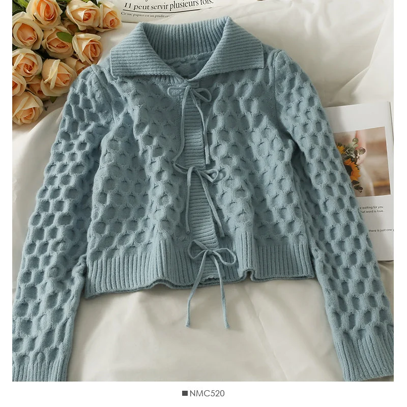 Korean bow tie tie short slim long sleeve sweater women 1888 Seamless Knitted Crochet Korean bow tie tie short slim long sleeve sweater women 1888 Seamless Knitted Crochet