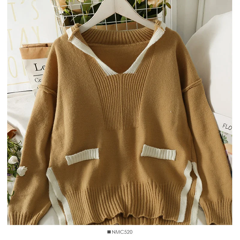Korean color blocking stripe split loose thin V-Neck Sweater female 2000 Fleece Fabric Down Fabric Feather Fabric Korean color blocking stripe split loose thin V-Neck Sweater female 2000 Fleece Fabric Down Fabric Feather Fabric