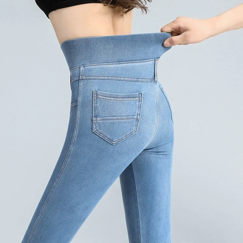 Korean Fashion Women Big Size Skinny Jeans Spring Autumn Casual Straight-Leg Jeans