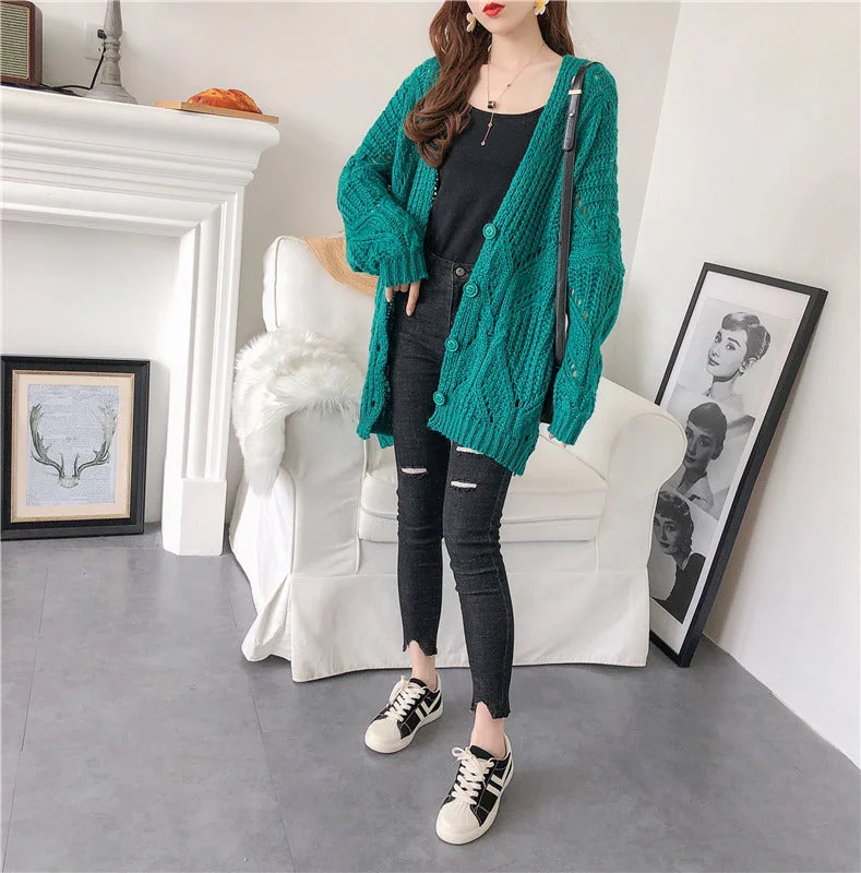 Korean loose hollow out sweater coat 4909 Fitted Loose Oversized