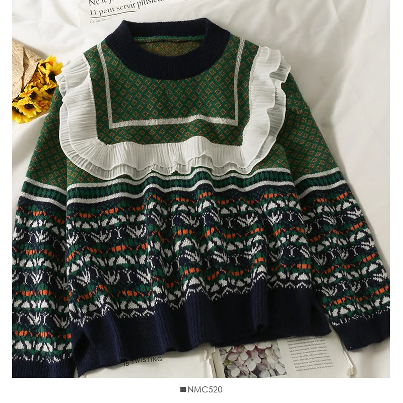 Korean retro fungus edge stitched round neck long sleeve Pullover Sweater 1979 Collared Crew Neck Turtle Neck Korean retro fungus edge stitched round neck long sleeve Pullover Sweater 1979 Collared Crew Neck Turtle Neck