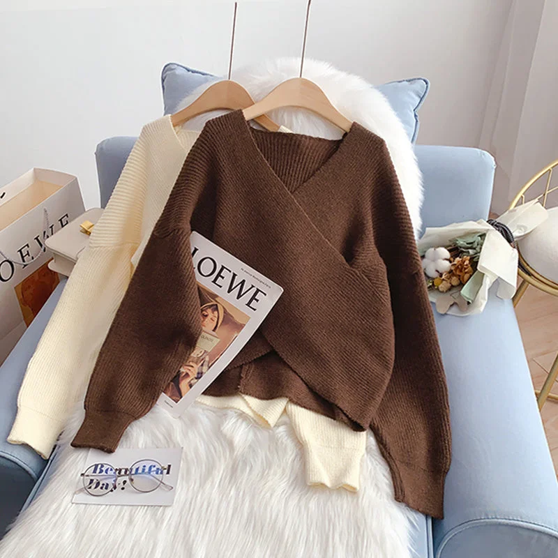 Korean V-Neck Sweater Vintage loose lazy top  4971 Silk Blend Satin Velvet