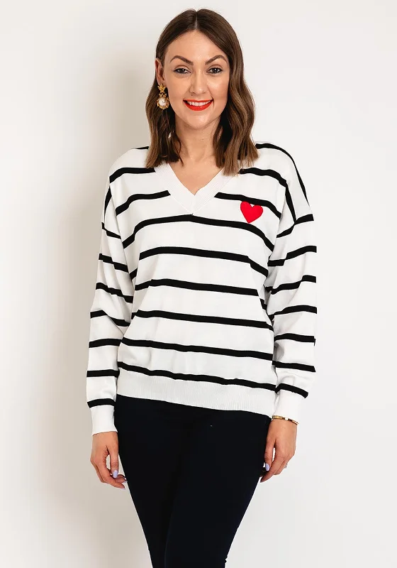 Serafina Collection One Size Heart Motif Striped Sweater, White Lace Blend Ribbed Blend Corduroy Blend Serafina Collection One Size Heart Motif Striped Sweater, White Lace Blend Ribbed Blend Corduroy Blend
