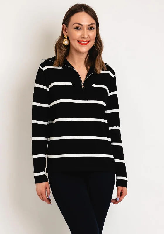 Serafina Collection One Size Half Zip Striped Sweater, Black Denim Fabric Leather Fabric Suede Fabric Serafina Collection One Size Half Zip Striped Sweater, Black Denim Fabric Leather Fabric Suede Fabric