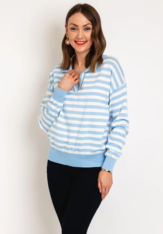 Serafina Collection One Size Striped Sweater, Blue Hooded Caped Shawl Collar