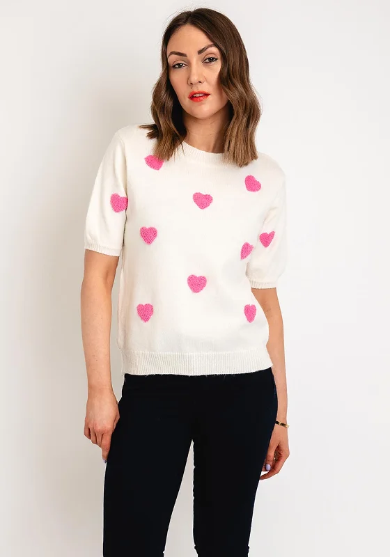 Serafina Collection One Size Heart Applique Knit Sweater, Cream Layered Multi-layer Single Layer Serafina Collection One Size Heart Applique Knit Sweater, Cream Layered Multi-layer Single Layer