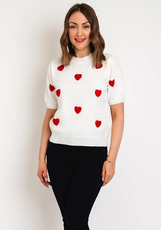 Serafina Collection One Size Heart Applique Knit Sweater, White Stylish Fashionable Trendy Serafina Collection One Size Heart Applique Knit Sweater, White Stylish Fashionable Trendy