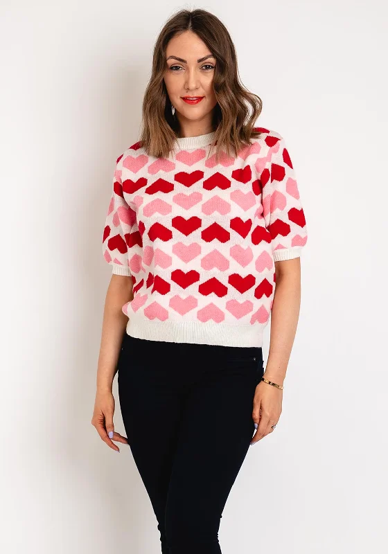 Serafina Collection One Size Heart Print Knit Sweater, Rouge Bright Pastel Dark
