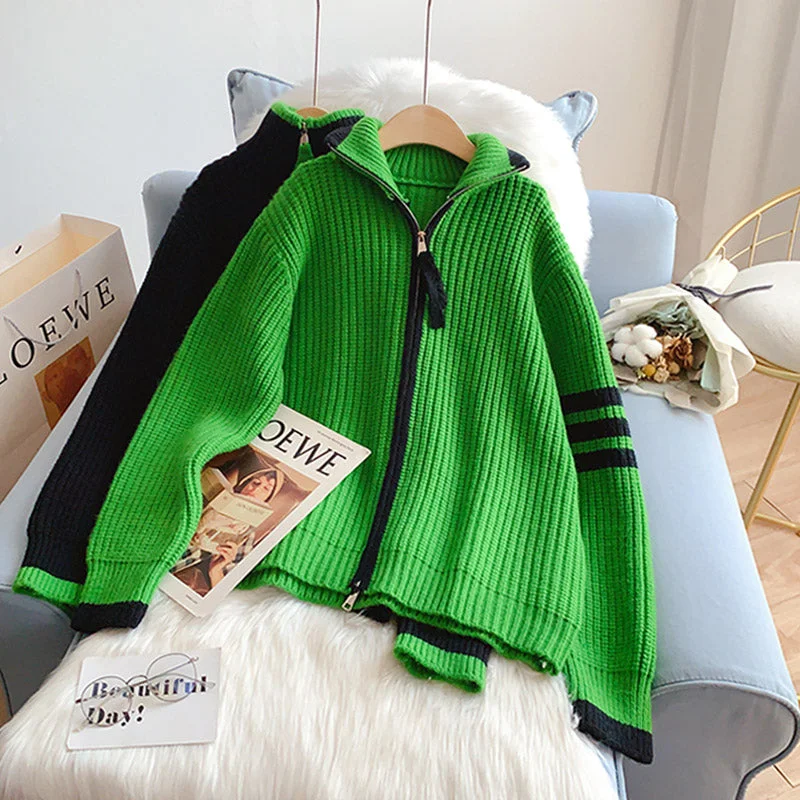 Lazy design high neck zipper sweater cardigan women 4953 Stretchy Elastic Breathable Lazy design high neck zipper sweater cardigan women 4953 Stretchy Elastic Breathable