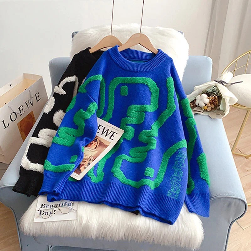 Lazy wind three-dimensional flocking sweater female 4952 Handmade Hand-knitted Hand-woven Lazy wind three-dimensional flocking sweater female 4952 Handmade Hand-knitted Hand-woven