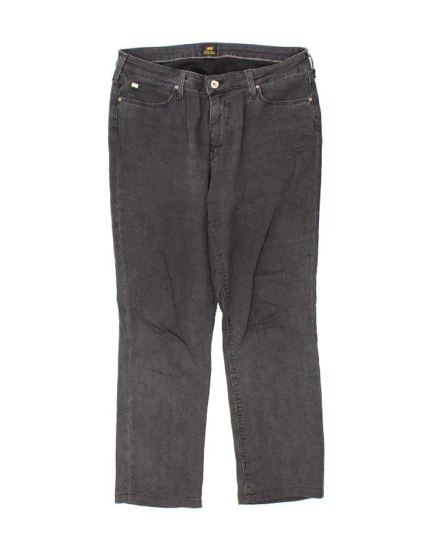 LEE Womens Marion Straight Jeans W34 L27 Grey Cotton Trendy Acid Wash Skinny Jeans