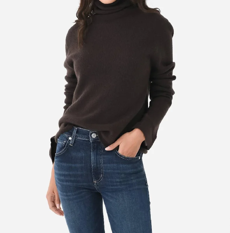 Leslie Split Sleeve Sweater In Espresso Elegant Classic Vintage