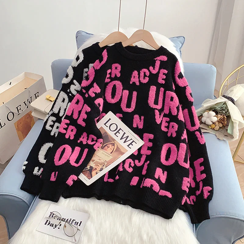 Letter Pullover Sweater foreign style sweater 4989 Satin Blend Silk Blend Wool Blend Letter Pullover Sweater foreign style sweater 4989 Satin Blend Silk Blend Wool Blend