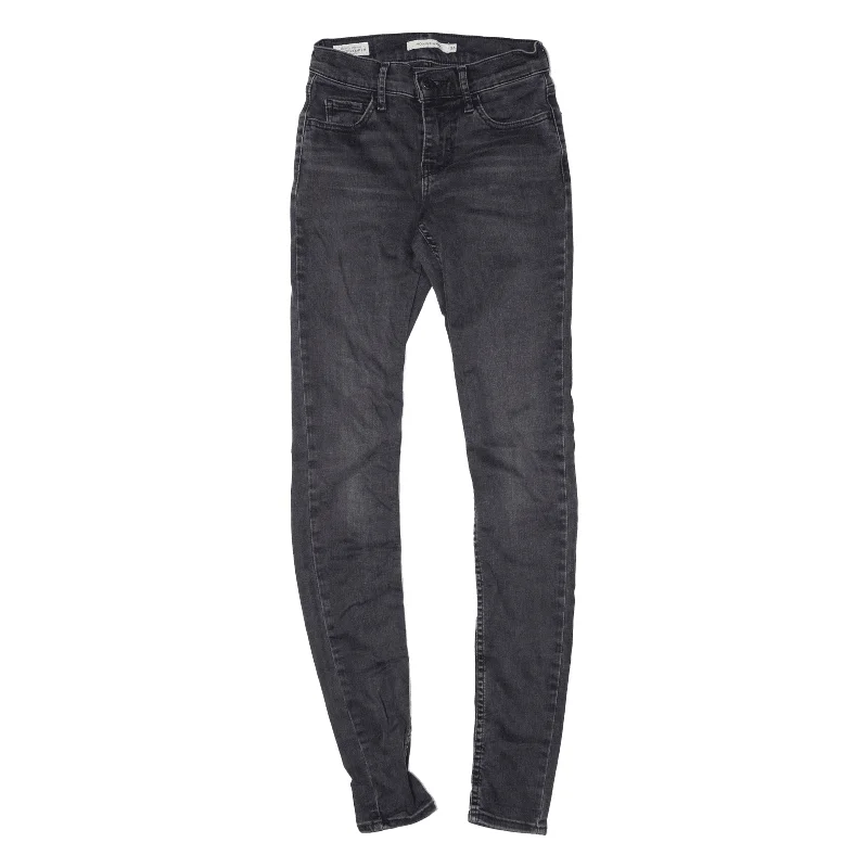 LEVI'S 710 Premium Jeans Black Denim Slim Skinny Charcoal Wash Womens W24 L30 Elegant Raw Hem Jeans