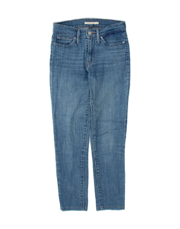 LEVI'S Womens Slimming Skinny Jeans W25 L25 Blue Cotton Trendy Pleated Waist Jeans