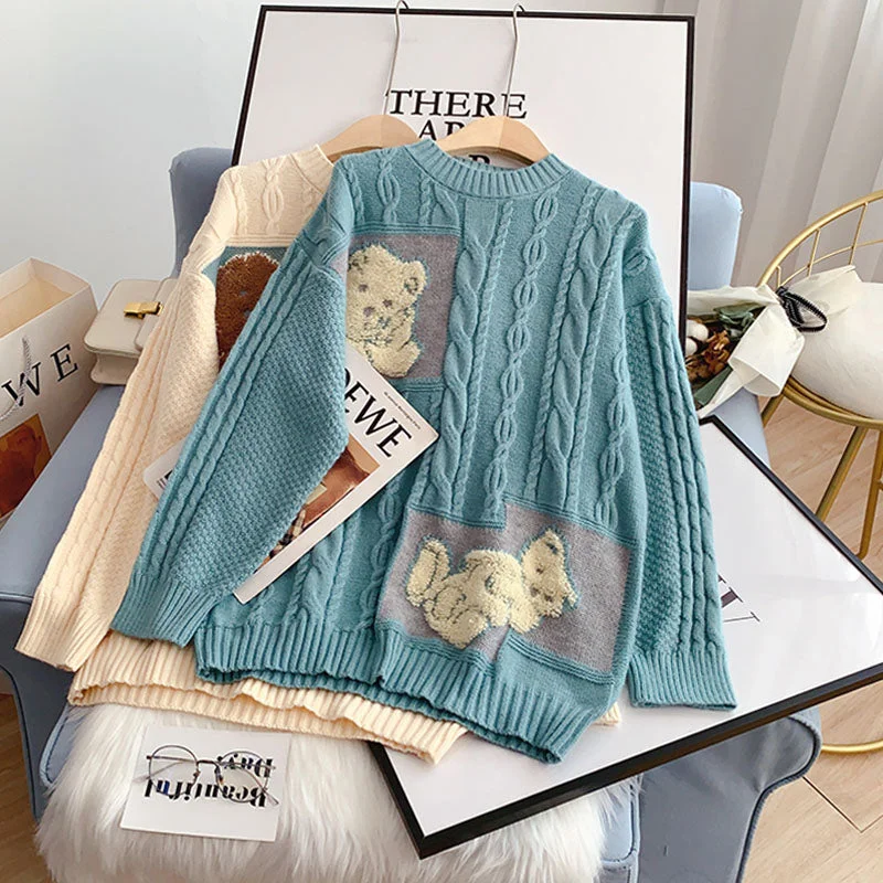 Little bear sweater female Pullover twist knit 5016 Spandex Blend Rayon Blend Denim Blend Little bear sweater female Pullover twist knit 5016 Spandex Blend Rayon Blend Denim Blend