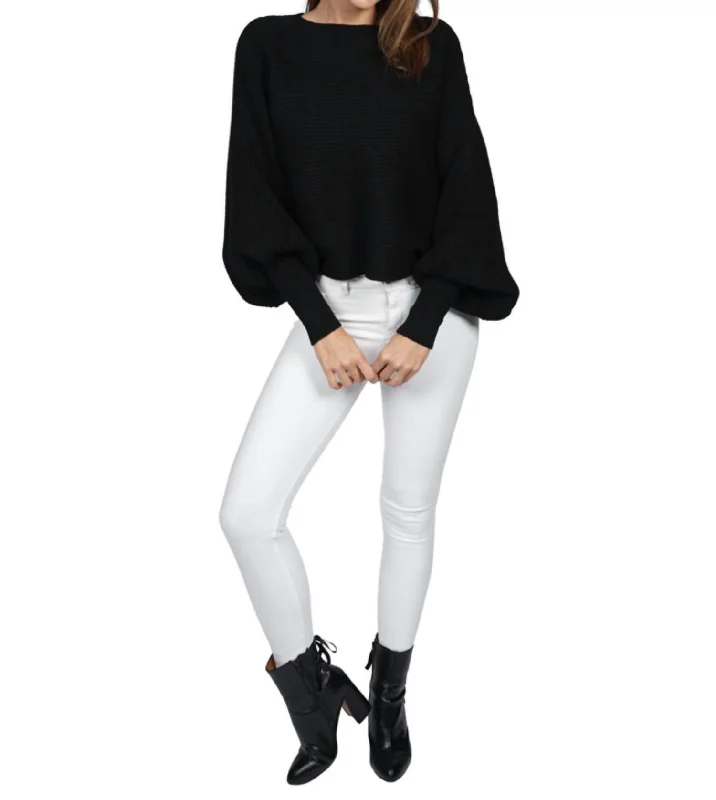 Luann Dolman Sleeve Sweater In Black Chenille Brocade Lace