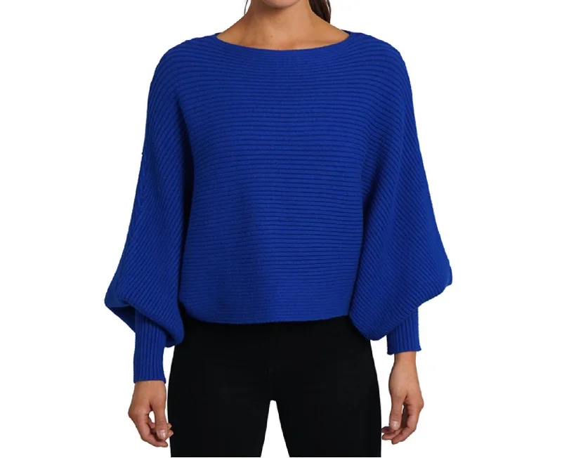 Luann Dolman Sleeve Sweater In Royal Blue Graphic Sweater Embroidered Appliqued