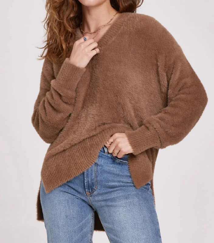 Margarita Walnut V-Neck Sweater By Another Love In Brown Tailored Straight A-Line