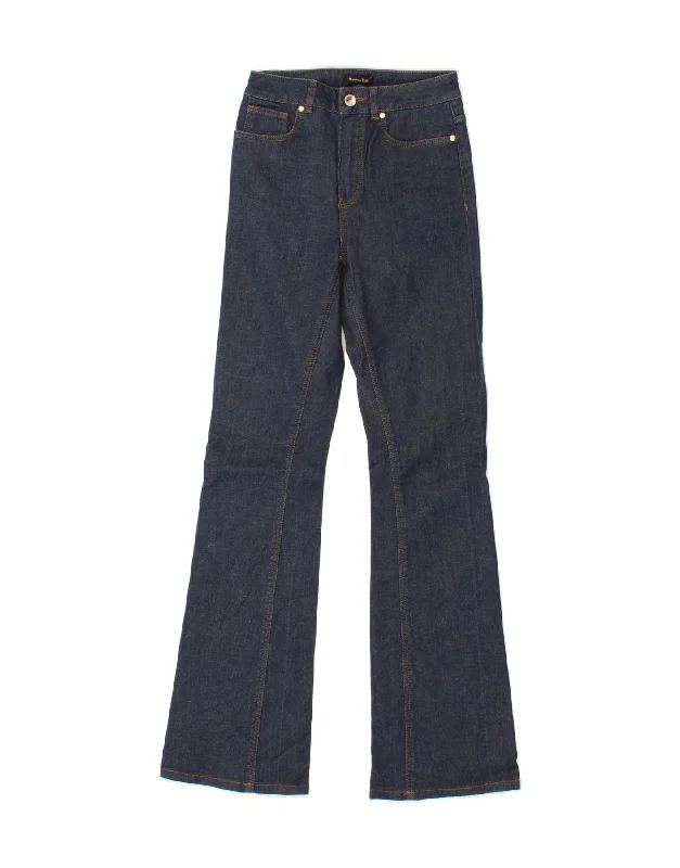 MASSIMO DUTTI Womens Bootcut Jeans EU 34 2XS W24 L32 Navy Blue Cotton Chic Rip-Detail High-Waist Jeans