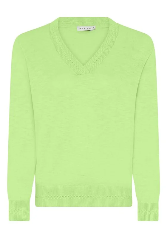 Micha Linen Blend V Neck Jumper, Lime Green Tailored Straight A-Line