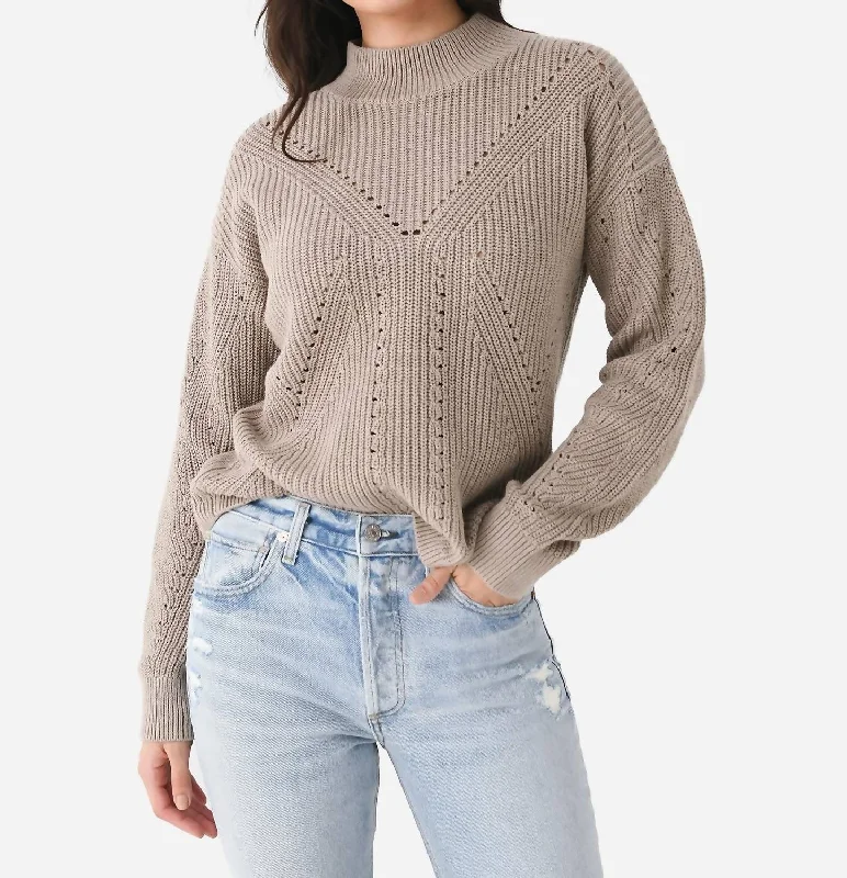 Mock Neck Sweater In Mushroom Mesh Sweater Canvas Denim